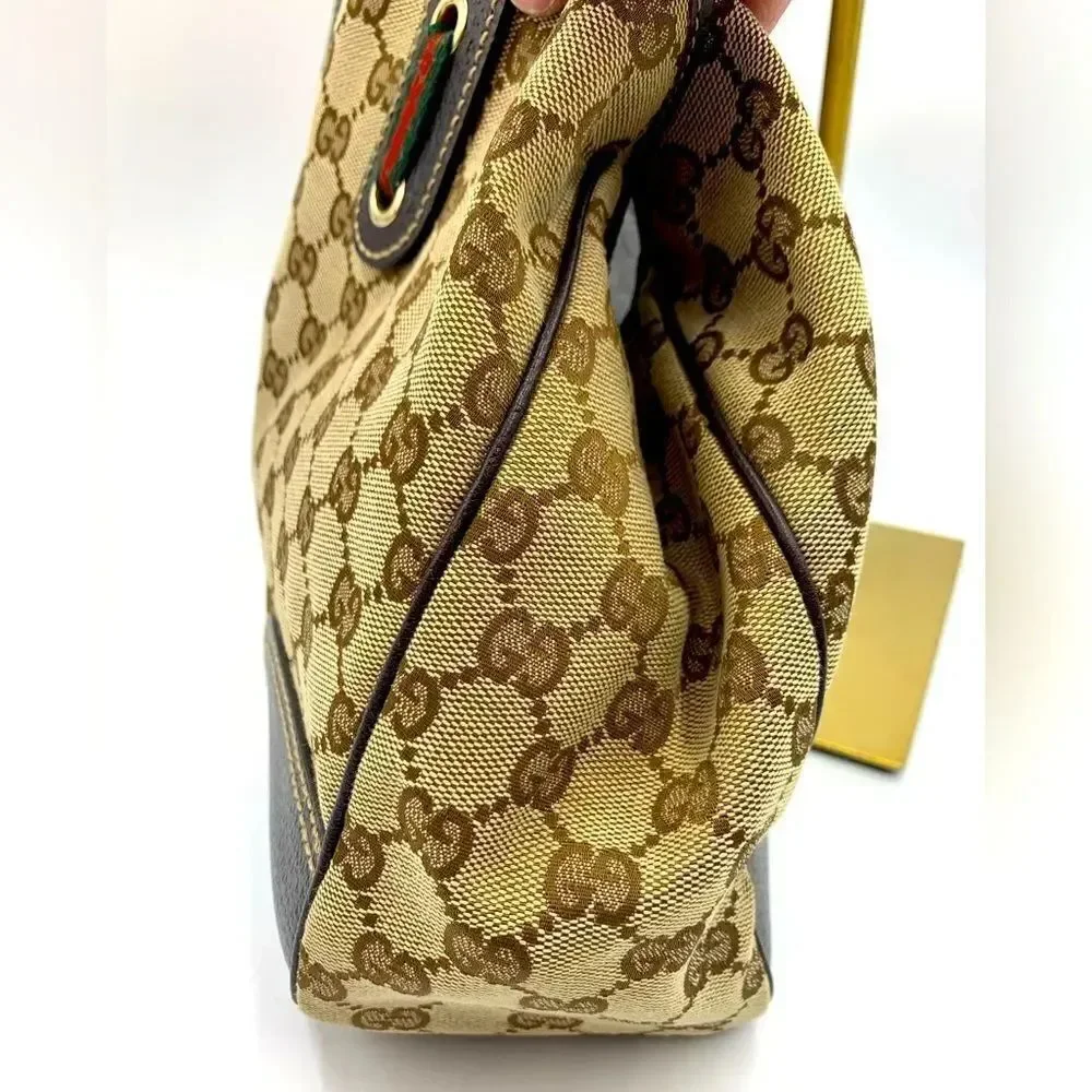 Auth GUCCI GG Monogram Tan Brown Canvas Leather Princey Shoulder 2way Handbag